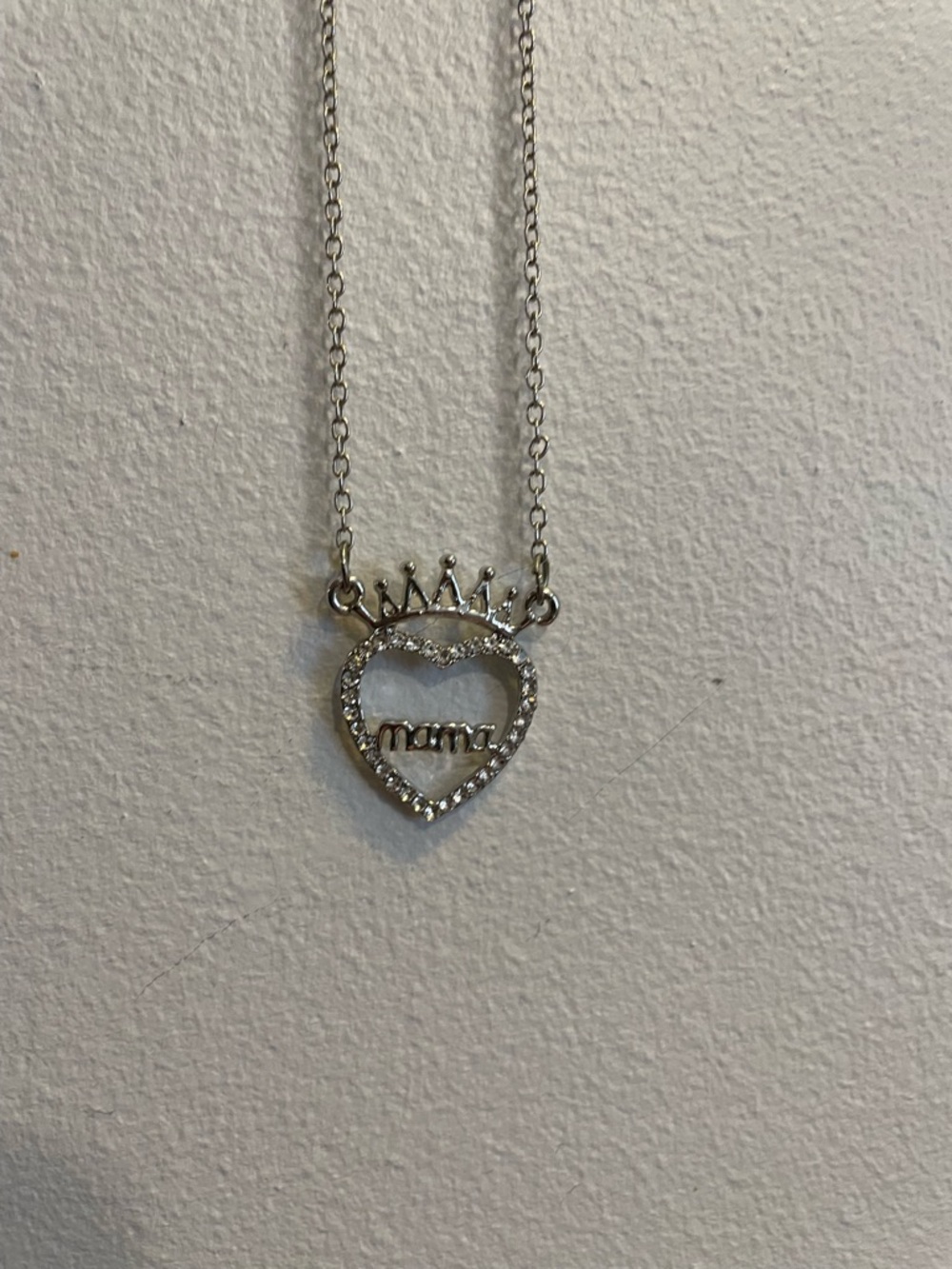 Silver 'mama' Heart Crown Pendant Necklace